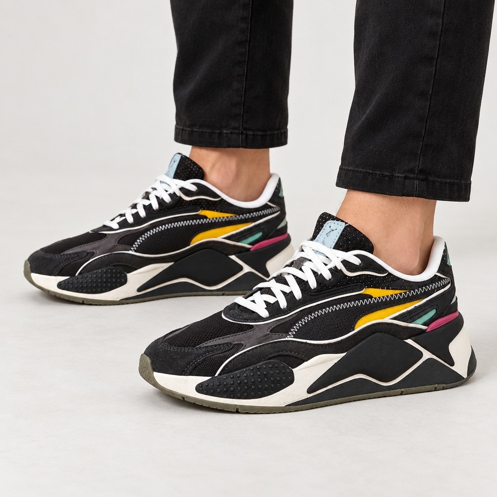 Puma RS-X Sneakers Women 6 Black Multi Color Retro Futurism Chunky 375435-01